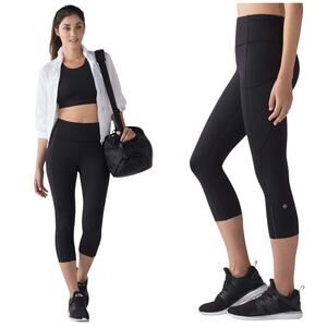 Lululemon Fast & Free Crop II *Nulux 19" Black Size 2 #W6AKHS Run Gym Workout